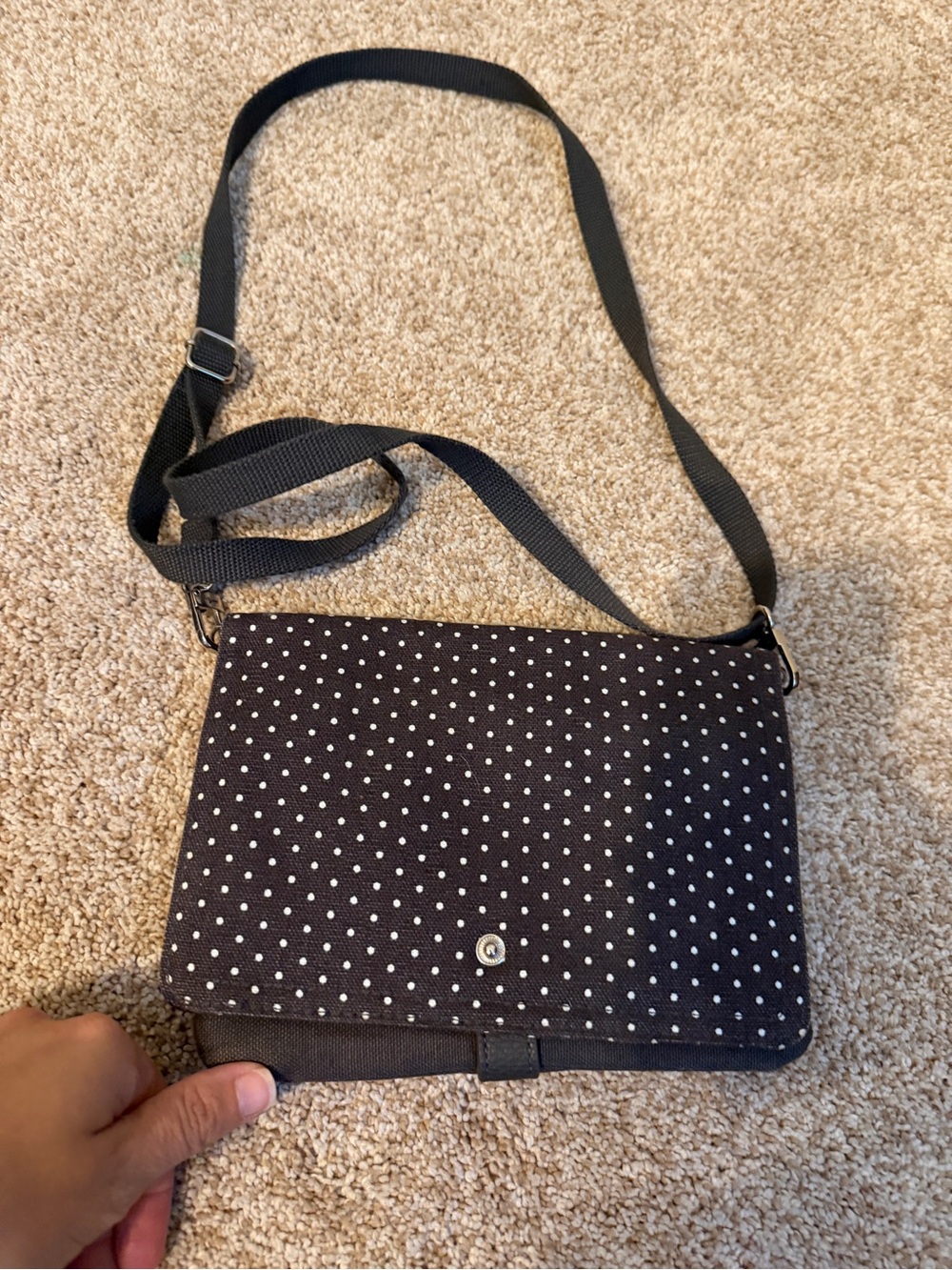 thirty-one grey Polka Dot Crossbody Bag with Adjustable Strap